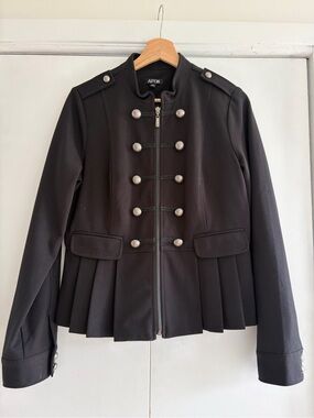 Apt. 9 Black Military-Style Peplum Blazer with Silver Buttons